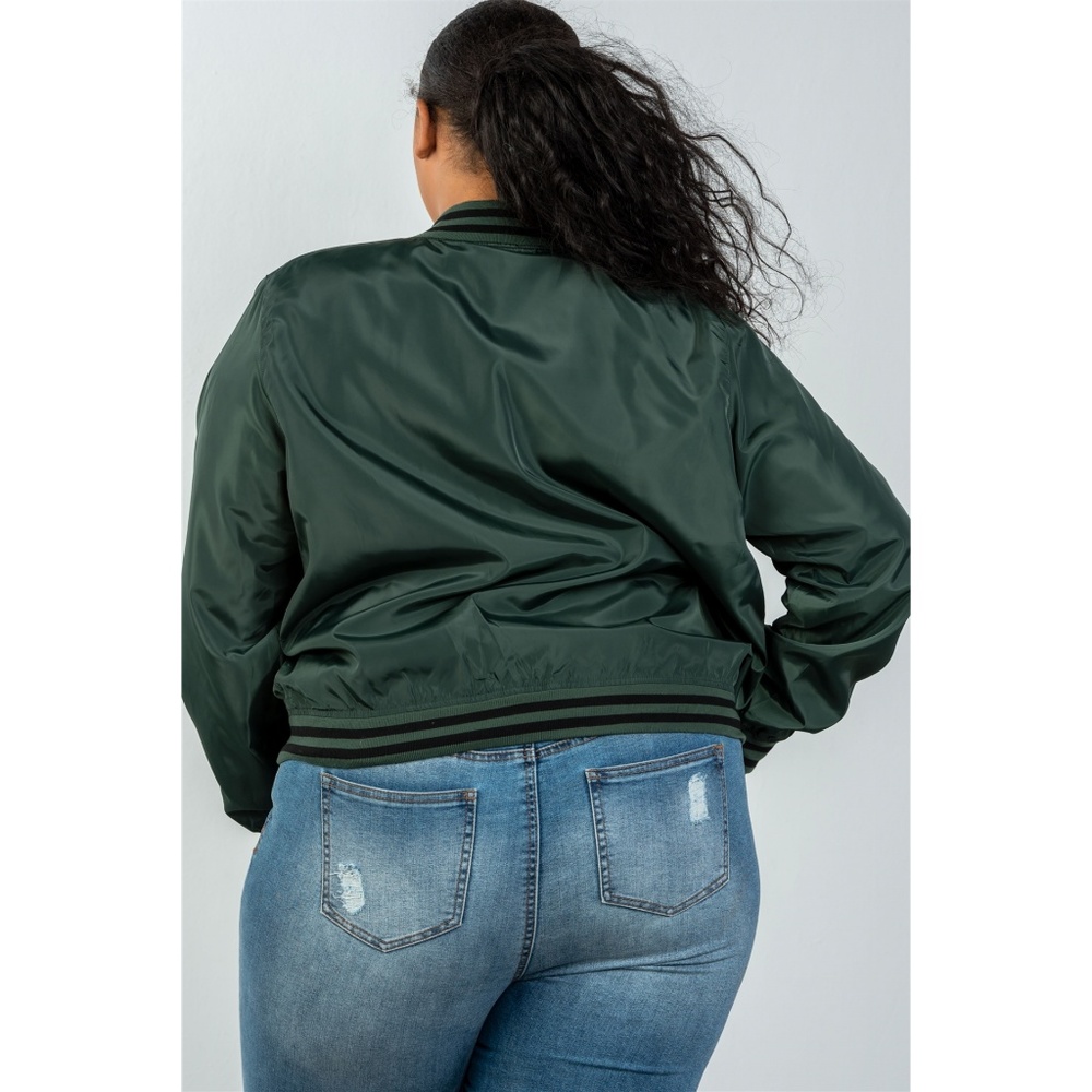 PLUS  DARK GREEN PATCH BOMBER JACKET - Picture 6 of 7